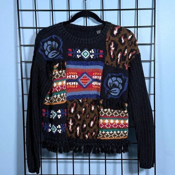 No Brand Sweaters - Vintage‎ Knit Fringe Grandma Sweater Womens M Multicolor Cottagecore Patchwork
